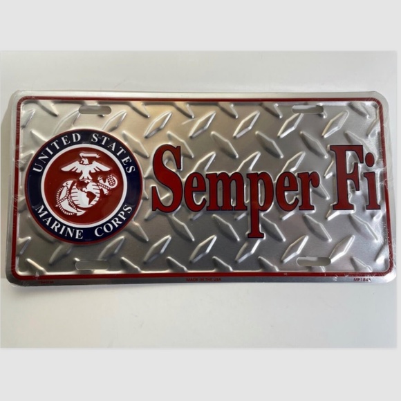 USMC Wall Decor Us Marines Semper Fi Diamond Plate Embossed Metal